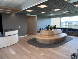 inside of lobby of the 4th floor of the JJC including plants and seating